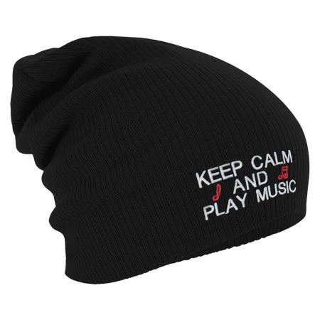 Longbeanie Slouch-Beanie Wintermütze Keep Calm and play Music 55153