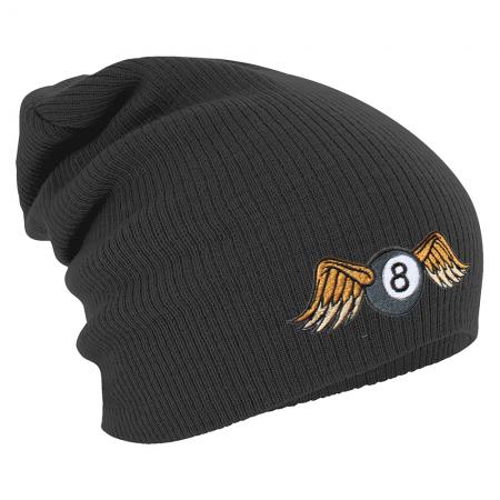 Longbeanie Slouch-Beanie Wintermütze Billard Kugel 8 mit Flügel 55178