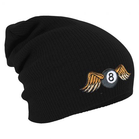 Longbeanie Slouch-Beanie Wintermütze Billard Kugel 8 mit Flügel 55178