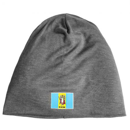 Long Beanie Muetze mit Print - Ukraine Wappen Kiew - 55666 grau