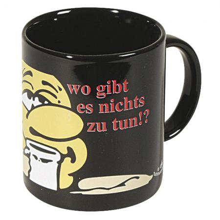 Tasse mit Print Wo gibt es nichts zu tun schwarz 57138