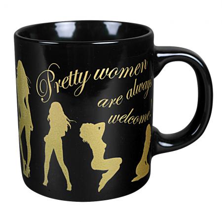 Motivtasse mit Print pretty women are always welcome gelb 57358 schwarz
