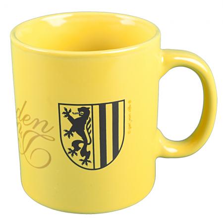 Keramiktasse mit Print Dresden Wappen 57480 gelb