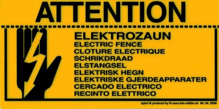 Warnschild - ELEKTROZAUN 9 Sprachen - 308548 - Gr. 20 x 10 cm