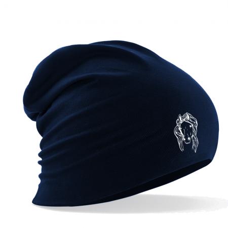 Longbeanie Slouch-Beanie Sommerbeanie mit Textildruck - PFERDEKOPF - SB55070