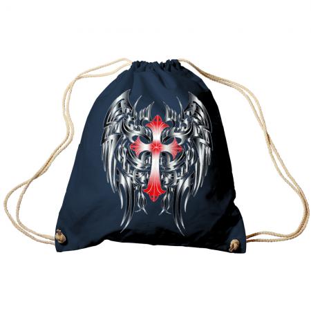 Trend-Bag Turnbeutel Sporttasche Rucksack mit Print- rotes Kreuz mit schwarzen Flügeln- TB65313
