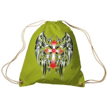 Trend-Bag Turnbeutel Sporttasche Rucksack mit Print- rotes Kreuz mit schwarzen Flügeln- TB65313