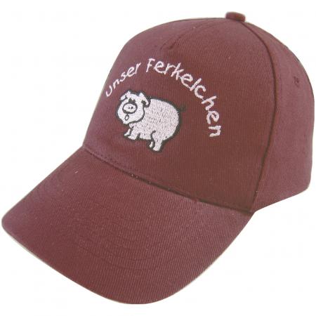 Baseballcap mit Einstickung - Unser Ferkelchen - 69589 dunkelrot