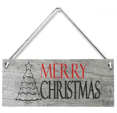 Holzimitat-Schild mit Kordel - Merry Christmas - 70385 - ca. 42 x 18 cm - Weihnachten