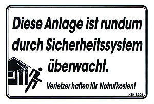 Hinweisschild - ANLAGE ÜBERWACHT - Gr. 20x10 cm - 308203 - Sicherheit