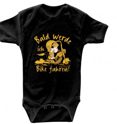 Babystrampler mit Print – Bald werde ich Bike fahren – 08361 schwarz - 0-24 Monate