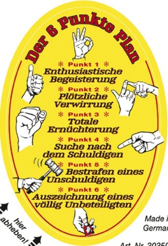 PVC Aufkleber Fun Auto-Applikation Spass-Motive und Sprüche - Der 6 Punkte Plan - 303509 - Gr. ca. 5 x 8 cm