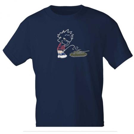 T-Shirt mit Print - Pinkelmännchen gegen Panzer - 85175 Dunkelblau Gr. S-2XL