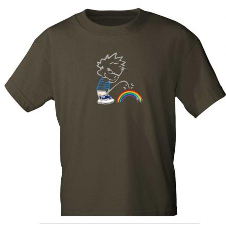 T-Shirt mit Print - Pinkelmännchen gegen Regenbogen - 85179 Braun Gr. S-2XL