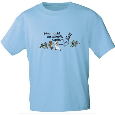 T-Shirt mit Print - Denn nicht ihr kämpft sondern Gott - 85195 Hellblau Gr. S-2XL