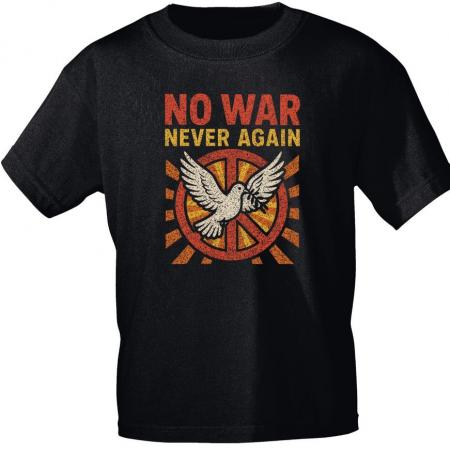 T-Shirt mit Print - NO WAR NEVER AGAIN Friedenstaube - 85249 Schwarz Gr. S-2XL