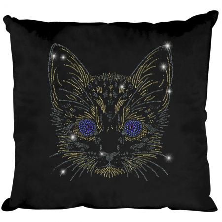 Kissen Dekokissen Zierkissen mit Straßsteinen - Katze Cat - 88344 schwarz