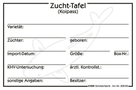 Zucht-Tafel - Koipass - Gr. ca. 15x10cm - 308193