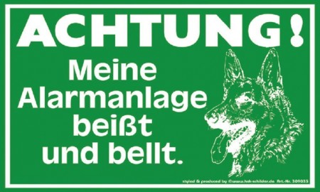 Warnschild Spaß - ACHTUNG! Meine Alarmanlage beißt... - 309033 - 25cm x 15cm - Kunststoffschild Hund Tiere