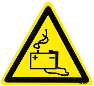 Warnschild - GEFÄHRDUNG DURCH BATTERIEN - 308804 - Schenkellänge 22cm - Kunststoffschild