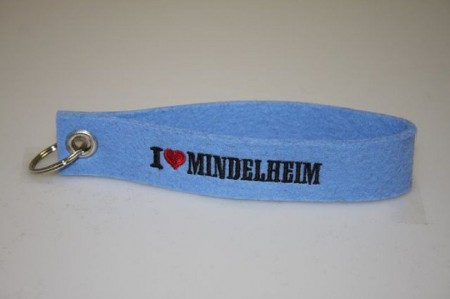 Filz-Schlüsselanhänger mit Stick I love Mindelheim Gr. ca. 17x3cm 14324 blau