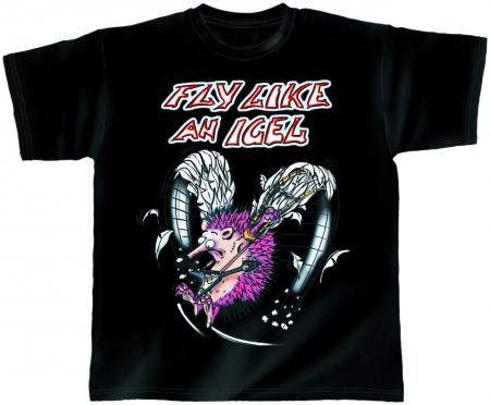 T-Shirt unisex mit Print - FLY LIKE AN IGEL - von ROCK YOU MUSIC SHIRTS - 10414 schwarz - Gr. S - XXL