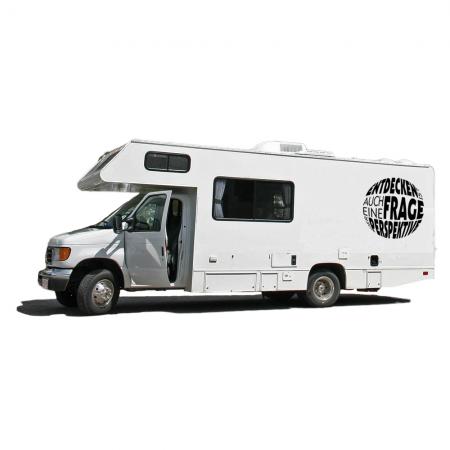 Auto-Aufkleber Wohnwagen Applikation rund - ENTDECKEN IST AUCH EINE FRAGE - AP1617 Gr. ca. 60cm x 60cm