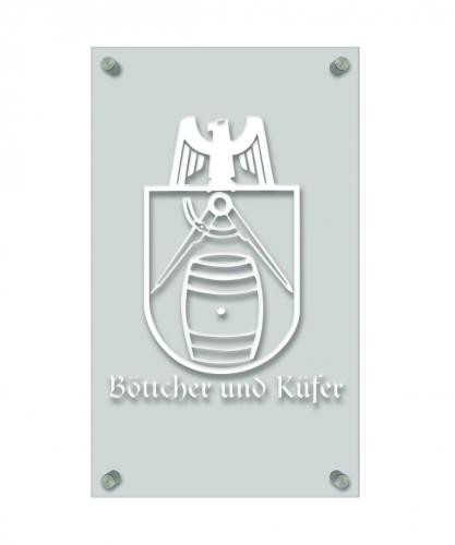 Zunft- Schild - Handwerker-Zeichen - edle Acryl-Kunststoff-Platte mit Beschriftung - Böttcher und Küfer - 309434