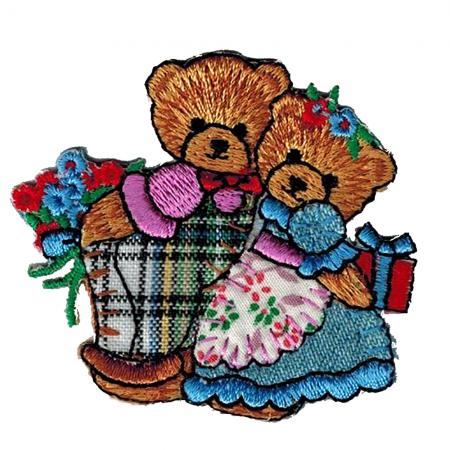 Aufnäher Patches - Bär Teddy Pärchen Paar mit Blumen (BR858) Gr. ca. 6x5cm