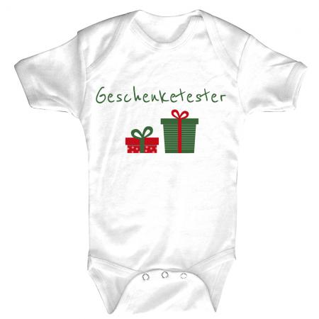 Babystrampler mit Print Weihnachten Geschenketester 12747 weiß Gr. 6-24 Monate