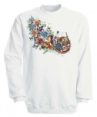Sweatshirt mit Print - Trompete - S10283 - versch. farben zur Wahl - Gr. weiß / XL