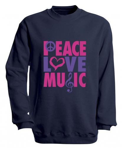 Sweatshirt mit Print - Peace Love Musik - S09017 - versch. farben zur Wahl - Gr. weiß / XXL