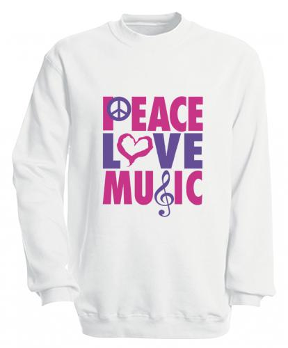 Sweatshirt mit Print - Peace Love Musik - S09017 - versch. farben zur Wahl - Gr. weiß / S
