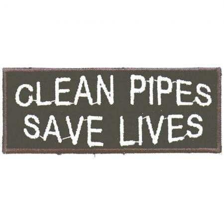 AUFNÄHER - Clean Pipes save lives - 03257 - Gr. ca. 10 x 4 cm - Patches Stick Applikation