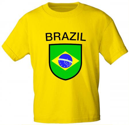 T-Shirt mit Print Wappen Fahne Brazil Brasilien 76329 gelb Gr. 3XL