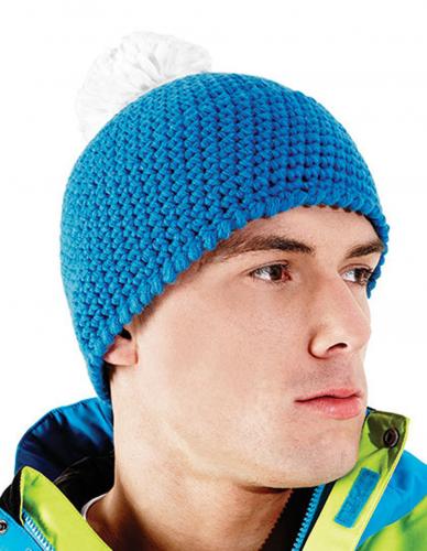 Häkelmütze Wintermütze Wollmütze Ohrenwärmer mit Bommel - 50244 Blau