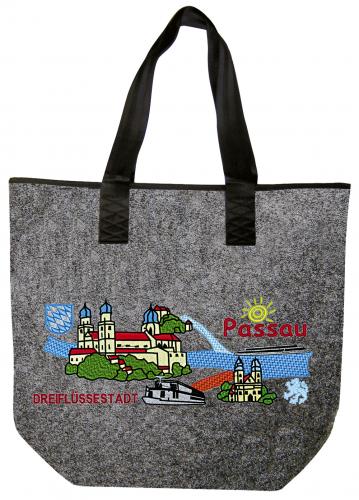 Filztasche mit Einstickung - DREIFLÜSSESTADT PASSAU - 26173 - Shopper Tasche Umhängetasche Bag