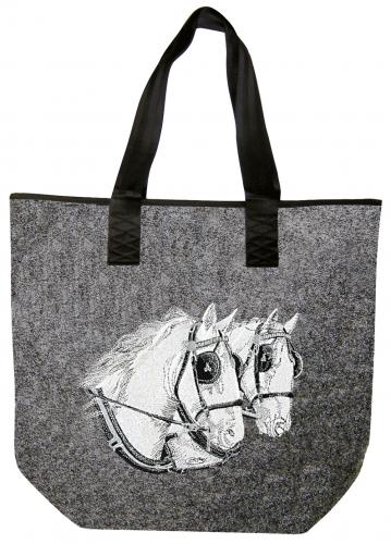 Filztasche mit schönem Stickmotiv 2 Pferdeköpfe 26108 Umhängetasche Bag Shopper Henkeltasche Tasche -26108-