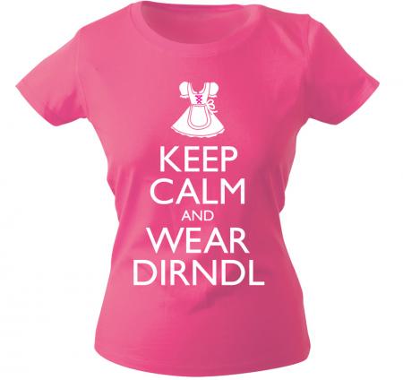 Girly-Shirt mit Print - Keep calm and wear Dirndl - 12915 - versch. Farben zur Wahl - Pink / XL
