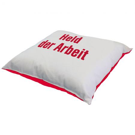 Kissen mit Print - HELD DER ARBEIT - Gr. ca. 40 x 40 cm - 09244 weiß-rot