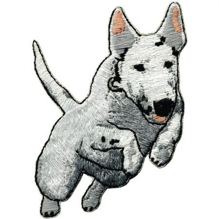 Aufnäher - Hund Pitbull weiß - 04596 - Gr. ca. 8 x 7 cm - Patches Stick Applikation