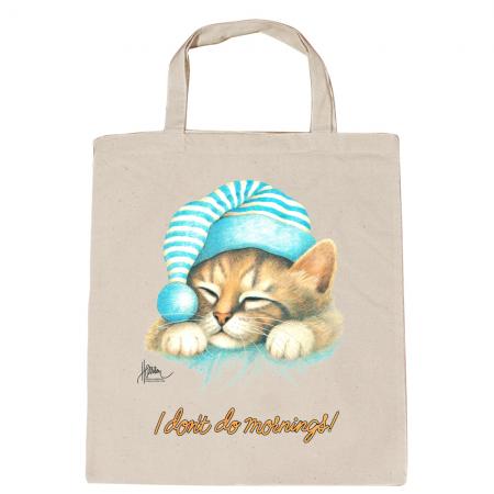 Baumwolltasche mit Print Katze Cat i don´t do mornings - KA057/3