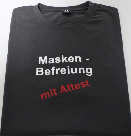 T-Shirt Unisex mit Print - Maskenbefreiung mit Attest - Vorder- Rückendruck - 12641 Grau Gr. S-2XL