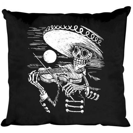 Kissen Dekokissen mit Print Musiker Skelett mit Geige Sombrero Skull - K12997 schwarz