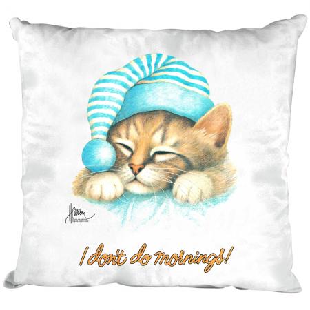 Kissen Dekokissen mit Print Katze Cat schlafend I don´t do mornings KA057