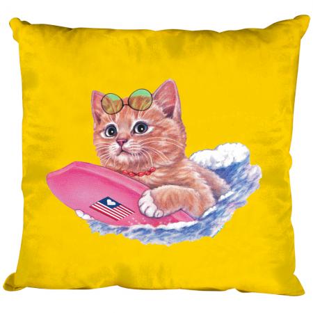 Kissen Dekokissen mit Print Katze Cat mit Surfbrett KA074