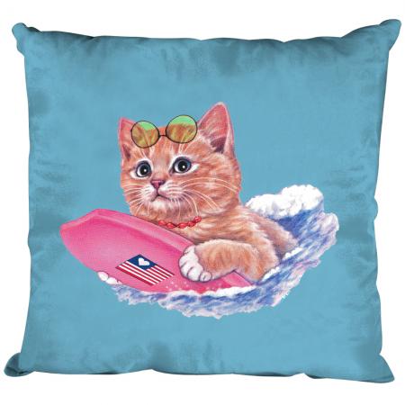Kissen Dekokissen mit Print Katze Cat mit Surfbrett KA074