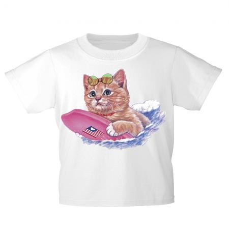Kinder T-Shirt mit Print Cat Katze auf Surfbrett KA074/1 Gr. 122-164