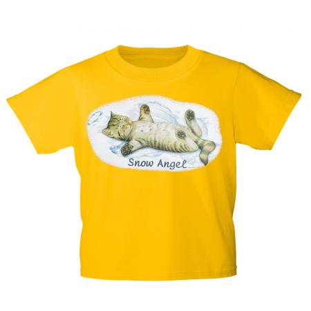 Kinder T-Shirt mit Print Cat Katzen Snow Angel Schnee-Engel KA058/1 Gr. gelb / 134/146
