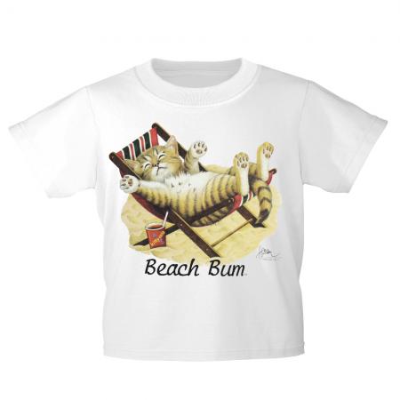 Kinder T-Shirt mit Print Cat Katze im Liegestuhl Beach Bum KA063/1 Gr. 122-164